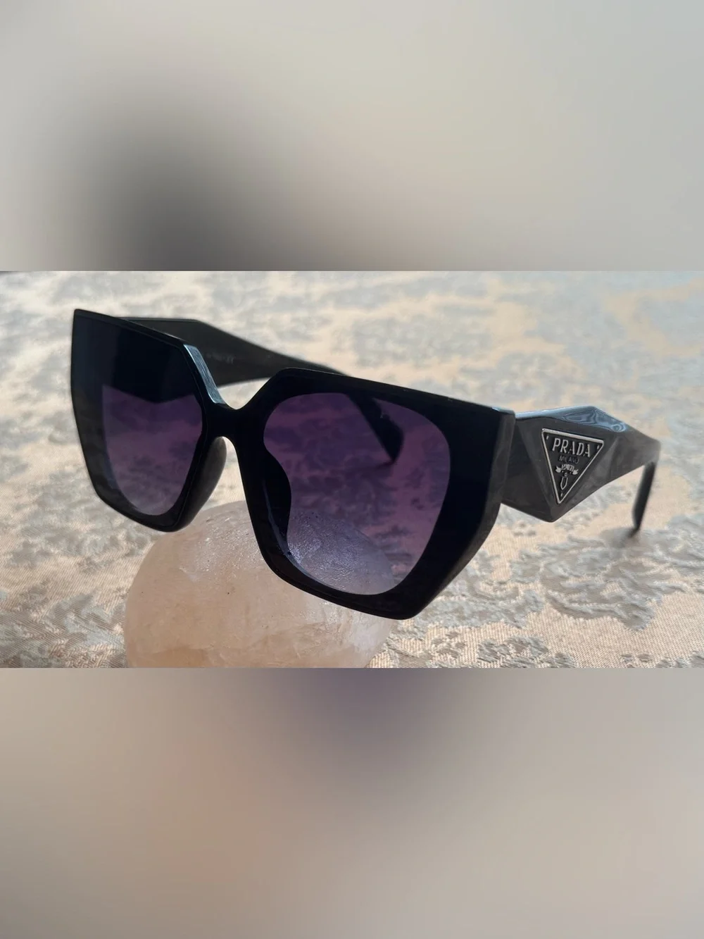 Prada Black Acetate Sunglasses with Purple Gradient Lenses